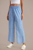 Blue Polka Dots Smocked Waist Wide Leg Pants