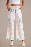 Palm Print Smocked Waist Wide Leg Pants