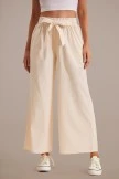 Beige Waist Tie Crop Wide Leg Pants