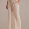 Taupe Smocked Waist Wide Leg Pocketed Pants -Women Dress Shop plbp3072623 1