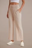 Taupe Smocked Waist Wide Leg Pocketed Pants