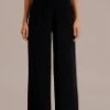 Black Smocked Waist Wide Leg Pants -Women Dress Shop plbp3072701 1
