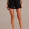 Black Smocked Waist Ruffle Hem Pocketed Shorts -Women Dress Shop plbs3072603 1