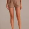 Taupe Elastic Waist Pocketed Shorts 2 Taupe Elastic Waist Pocketed Shorts -Women Dress Shop plbs3072605 1