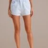 Light Blue Elastic Waist Cuffed Shorts -Women Dress Shop plbs3072610 1