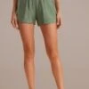 Olive Elastic Waist Pocketed Shorts