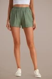 Olive Elastic Waist Pocketed Shorts