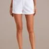 Ivory Smocked Waist Shorts With Pockets -Women Dress Shop plbs3072613 1