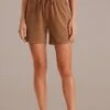Mocha Smocked Waist Shorts -Women Dress Shop plbs3072614 1