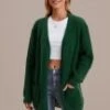 Green Knit Open Front Cardigan With Pockets -Women Dress Shop plca3072701 1