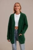 Green Knit Open Front Cardigan With Pockets
