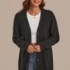 Black Casual V Neck Long Sleeve Cardigan With Buttons -Women Dress Shop plca3083101 1