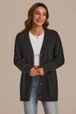 Black Casual V Neck Long Sleeve Cardigan With Buttons