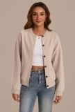 Taupe Long Sleeve Round Neck Cardigan With Buttons