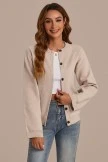 Taupe Long Sleeve Round Neck Cardigan With Buttons 6 Taupe Long Sleeve Round Neck Cardigan With Buttons - Image 4