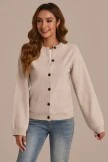 Taupe Long Sleeve Round Neck Cardigan With Buttons 8 Taupe Long Sleeve Round Neck Cardigan With Buttons - Image 6