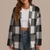 Black And White Gingham Print Open-front Cardigan -Women Dress Shop plca3083103 1
