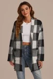 Black And White Gingham Print Open-front Cardigan