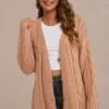 Dark Camel Button Up Knitted Cable Cardigan