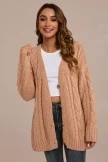 Dark Camel Button Up Knitted Cable Cardigan