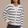 Navy Stripe Button Front Knit Cardigan -Women Dress Shop plfw30602 1