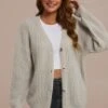 Solid Color Knit Long Sleeve Button Front Cardigan 2 Solid Color Knit Long Sleeve Button Front Cardigan -Women Dress Shop plfw30609 1