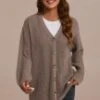 Taupe Knit Button Front Cardigan -Women Dress Shop plfw30610 1