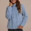 Blue Long Sleeve High Neck Pile Fleece Zip Up Pullover -Women Dress Shop plfw30616 1