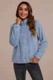 Blue Long Sleeve High Neck Pile Fleece Zip Up Pullover