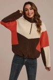 Fleece Patchy Stand Collar Drawstring Zip Up Sweatshirt