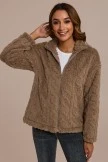 Coffee Long Sleeve Zip Up Pile Fleece Sweatshirt