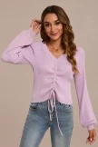Lilac Trumpet Long Sleeve V Neck Drawstring Sweater 5 Lilac Trumpet Long Sleeve V Neck Drawstring Sweater - Image 3