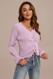 Lilac Trumpet Long Sleeve V Neck Drawstring Sweater 7 Lilac Trumpet Long Sleeve V Neck Drawstring Sweater - Image 5