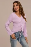 Lilac Trumpet Long Sleeve V Neck Drawstring Sweater 8 Lilac Trumpet Long Sleeve V Neck Drawstring Sweater - Image 6