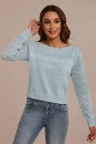 Light Blue Stripe Long Sleeve Round Neck Sweater
