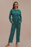 Dark Green Snowflake Print Long Sleeve Round Neck Loungewear Set