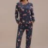 Cute Christmas Elk And Floral Print Loungewear Set