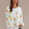 Pineapple Print Round Neck Long Sleeve Sweatshirt 1 Pineapple Print Round Neck Long Sleeve Sweatshirt -Women Dress Shop plss2071405 1