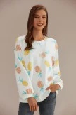 Pineapple Print Round Neck Long Sleeve Sweatshirt
