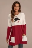 Christmas Print Longline Round Neck Long Sleeve Pockets Sweatshirt