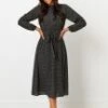Round Shirred Neck Long Sleeve Midi Dress -Women Dress Shop ppdr1911040 1