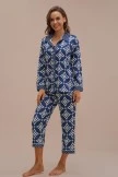 Casual Long Sleeve Collared Neck Buttons Loungewear Set