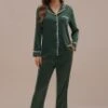 Green Cozy Long Sleeve Collared Neck Loungewear Set -Women Dress Shop ptp2062704 1