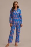 Blue Monkey Print Long Sleeve Collared Neck Buttons Loungewear Set