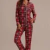 Americana Plaid Snowflake Long Sleeve Collared Neck Loungewear Set -Women Dress Shop ptp2062709 1