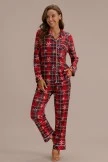 Americana Plaid Snowflake Long Sleeve Collared Neck Loungewear Set
