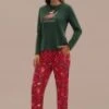 Cute Santasaurus Green Long Sleeve Round Neck Loungewear Set -Women Dress Shop ptp2062713 1