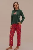 Cute Santasaurus Green Long Sleeve Round Neck Loungewear Set