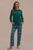 Green Plaid Long Sleeve Round Neck Loungewear Set