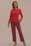 Women Dress Shop 37 Red Plaid Long Sleeve Round Neck Loungewear Set